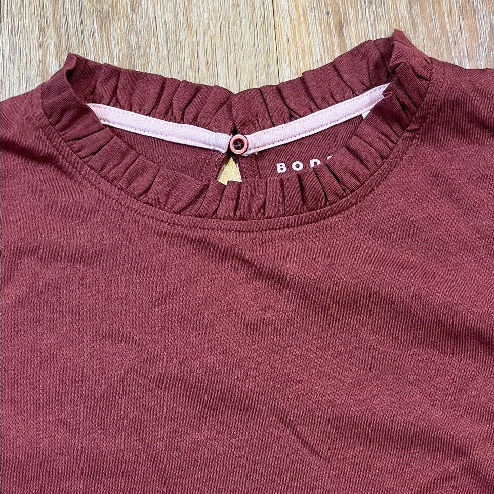 NEW Boden Supersoft Frill Detail T-Shirt Roasted Brown Cotton Short Sleeve Top - Picture 4 of 11